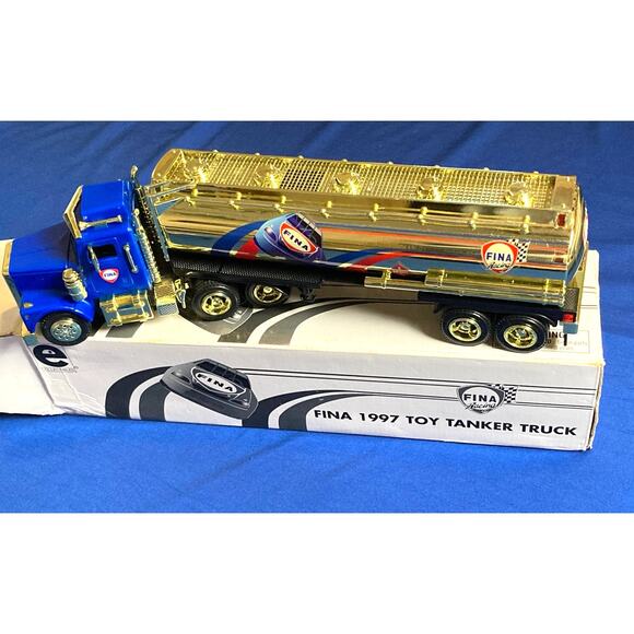 NEW 1997 Fina Limited Edition Gold Tanker Truck 18 Wheeler Equity Market 1/32 - Picture 1 of 12